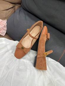 New Autumn/Winter Flat Shoes For Teens, Minimalist Bow Decor Square Toe, Comfortable One-Strap Buckle, Versatile Casual Elegant All-Match Everyday Wear