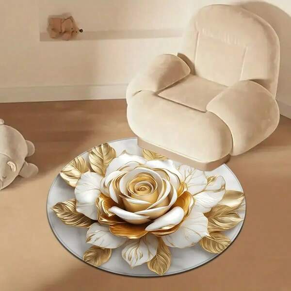 1 pieza Alfombra con estampado floral de rosa dorada, alfombra de franela suave y cómoda, alfombra para ceremonia de boda, alfombra antideslizante, alfombra de esponja absorbente, alfombra decorativa, lavable a máquina, adecuada para entrada, cocina, dormitorio, sala de estar, mesa de café, jardín, armario, lavandería y baño