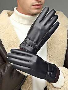 Luvas masculinas de outono e inverno com tela sensível ao toque, ideais para ciclismo e esqui ao ar livre. Resistentes ao frio e com tecido macio e quente, estas luvas de couro canelado com três fios são perfeitas para neve.