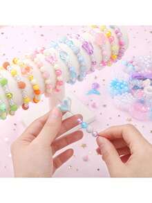 Acrylic Round Beads Box Kit, Pearl Beads Kit For Jewelry Making, DIY Bracelets Necklaces Rings, Friendship Gifts Mobile Phone Pendant Decorate Accessories