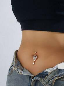 1 Piece Silver Clip-On Fake Piercing Suitable For Women's Daily Wear Non-Piercing Butterfly Fake Navel - Vàng - Xem 6