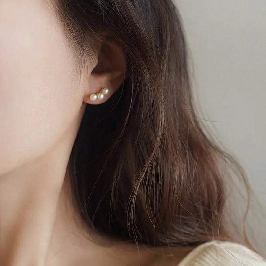 1 par de pendientes de perla elegantes y suaves, minimalistas y versátiles para mujeres