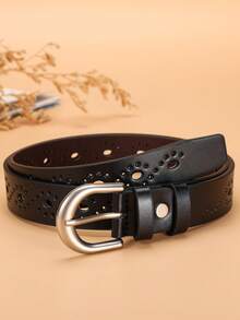 2pcs Casual Fashion Minimalist Vintage Style Hollow-Out PU Leather Belt For Women, Suitable For Daily, Party, And Matching