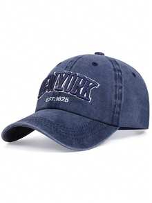 1pc Embroidered New York Washed Baseball Cap, Outdoor Adjustable Sun-Blocking Lightweight Waterproof Cap, Unisex - Black - View 9