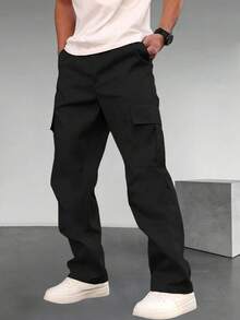 1pc Men's Multi-Pocket Solid Color Slim Fit Cargo Pants, Casual Commuting, Sports Training, Running, Outdoor, Loose Fit, Minimalist Fashion, Fitness, Jogging, Exercise, Straight Leg, Versatile, Street Style , Fall