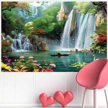 Pieza de bandera plana 2D de tapiz de paisaje de cascada de poliéster - Escena natural artística de fondo, adecuada para decoración del hogar y fiestas, sin necesidad de energía, decoración universal para días festivos, se puede usar como utilería en habitaciones, jardines, estudios de fotografía