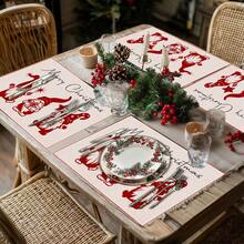 2/4/6pcs Christmas Happy Placemats, Gray Gnome Fantasy Snow Tree Branch Design Rectangular Placemats, 12x18 Inch, Suitable For Kitchen, Dining Room, Coffee, Party/Wedding Decor, Seasonal Winter Christmas Table Mats, Home Dining Table Decor, Party Decor, Christmas Decor, Holiday, Dining, Home Decor