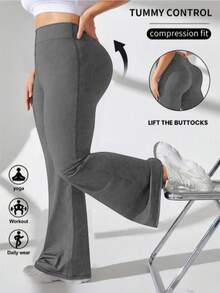 1 pieza Pantalón casual de talla grande, diseño de cintura alta estilizante, versátil para ocio, deportes, yoga, otoño/invierno/primavera/verano