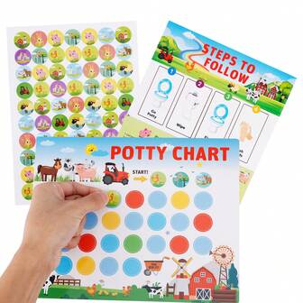 1set Potty Training Chart, Cute Potty Reward Chart With 280pcs Stickers Fun Motivating Reusable Potty Training Toilet Sticker Chart For Toddlers (Farm Style)