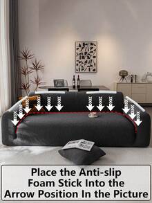 1pc Teddy Plush Sofa Cover, Stretch Multi-Purpose Full Sofa Slipcover With Geometric Pattern Design, Warm Fuzzy Fabric For Winter, Sofa Protector & Holiday Decor, Includes 1 Pillow Case - Dark Grey - View 8