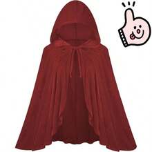Red & Burgundy Halloween Velvet Cloak, Short Ruched Lace Trim Hooded Cape