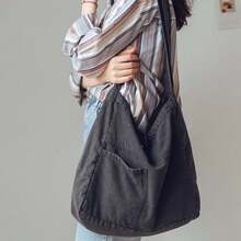 Women Denim Tote Bag Large Capacity Shoulder Purse Lightweight Hobo Bag With Wide Strap - 黑色 - 查看 3