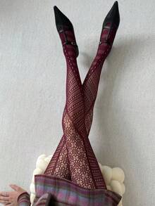 1pc Autumn/Winter Niche Angora Red Cyberpunk Fishnet Tights, Anti-Snag Leggings For Women