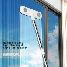 1-Piece Magic Window Cleaning Brush - Reusable Glass Scrubber With Retractable Dual Pole | Adjustable Length Household Tool | Multi-Surface Dust And Lint Collector | Streak-Free Cleaning Kit | Indoor/Outdoor Window Care Essential