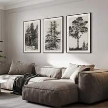 3 piezas de pósteres de lienzo con árboles vintage con marcos de madera - Impresiones artísticas de alta calidad que presentan exquisitos bocetos y vibrantes escenas de bosque - Regalos perfectos para la decoración del dormitorio, la sala de estar y el pasillo, agregando un toque de encanto invernal a tu espacio