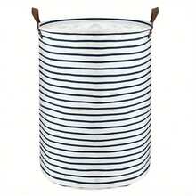 Large Laundry Basket With Storage Organiser Nursery Laundry Clothes Storage - Blue Stripes S - View 2