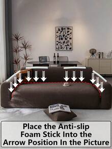 1pc Teddy Plush Sofa Cover, Stretch Multi-Purpose Full Wrap Sofa Slipcover With Geometric Pattern Design, Warm Fuzzy Fabric For Winter, Sofa Protector & Holiday Decor, Includes 1 Pillow Case