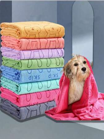 1pcSuper Absorbent Microfiber Dog Towel - Quick-Drying Pet Grooming Towel With Soft Cartoon Pattern Design, Suitable For Small To Large Dogs, Machine Washable.