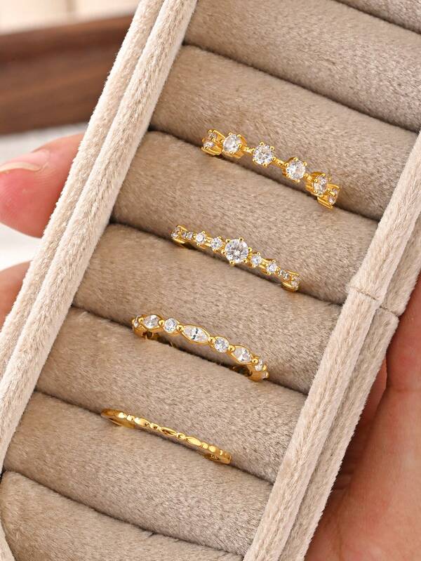 1pc S925 Sterling Silver Zirconia Inlaid Fashion Luxury Multi-Style Stackable Ring Set, Suitable For Dates, Daily Commute, Casual Occasions, Jewelry Gift (Box For Shooting Only)