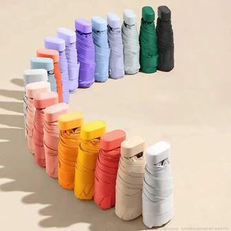 1 件紧凑型折叠伞，配有 6 根加强伞骨，轻巧便携，手动打开。卡片大小的 Guardian Power，五折胶囊伞，黑色涂层，高效防晒，轻巧不显眼，口袋大小的胶囊伞可轻松放入包中。