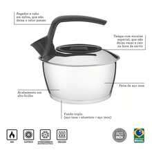 Chaleira Fundo Triplo Aço Inox Cabo Antitérmico 1,5 Litros Tampa com Encaixe Tramontina