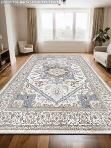 Boho Area Rug 5x7, Distressed Faux Wool Carpet Beige Washable Rugs Non Slip Welcome Mats Soft Blue Rug Floral Rugs For Living Room Entryway Kitchen Bathroom Dining Room Bedside Bedroom Office - Blue and White - View 12