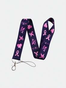 1pc Breast Cancer Awareness Long Ribbon Lanyard , Hope Faith Love Neck Keychain, Red Ribbon Health Phone Lanyard Keychain