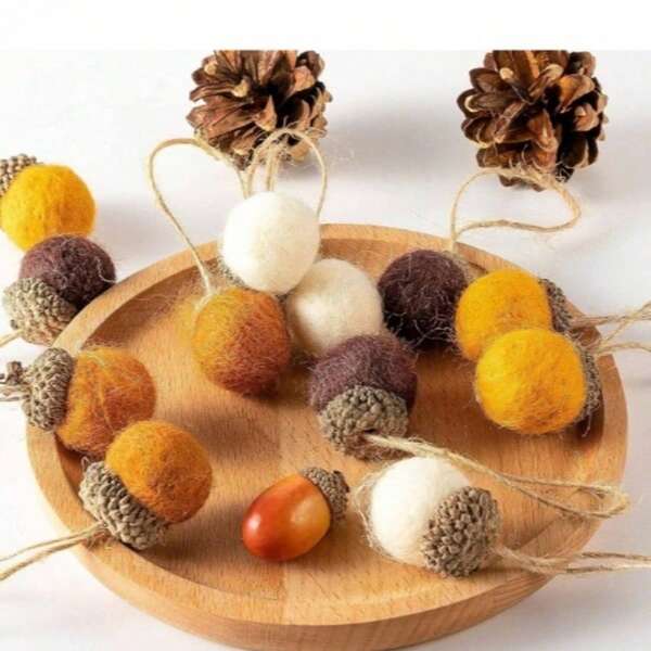 6/12 piezas Adornos de bellotas de fieltro, guirnalda de bolas de bellotas de fieltro, decoración colgante de otoño, Acción de Gracias, Navidad, granja, decoración de repisa y pared