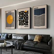 Affiches géométriques de style Art déco - Ensemble de 3 impressions murales sur canevas minimalistes de style Bauhaus pour la maison, le bureau, le salon, la chambre à coucher - Thème mode, décoration murale d'intérieur, orientation portrait, sans cadre - Idéal pour les amateurs d'art et la décoration contemporaine du foyer - Sans cadre - 3 pièces/ensemble - Voir 1