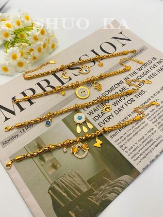 Braccialetto in acciaio inossidabile placcato oro con occhio del diavolo per donna