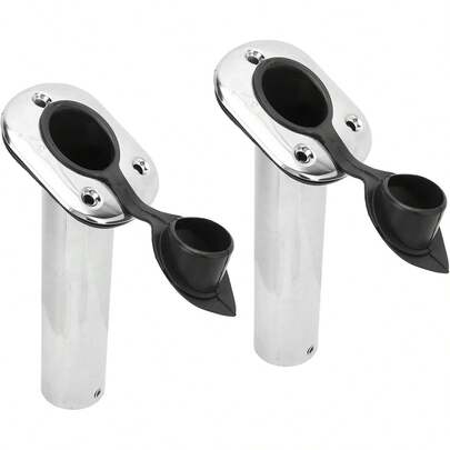 Soporte para Caña de Pescar de Acero Inoxidable, Incluye 2 Unidades con Base de 9 Pulgadas y Ajuste de 30°, Ideal para Yates y Embarcaciones