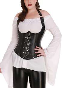 Women Black Underbust Corset Waist Trainer Lace Up  Corset Bustier Top Plus Size - màu đen - Xem 2