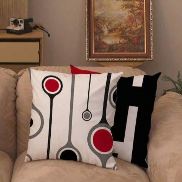 Pacote com 4 capas de almofadas abstratas modernas - 44 x 44 cm, capas de almofada quadradas com estampa de um lado, designs geométricos ousados em preto, branco e vermelho, decoração contemporânea para sofá e cama, laváveis à máquina com zíper (sem enchimentos incluídos)