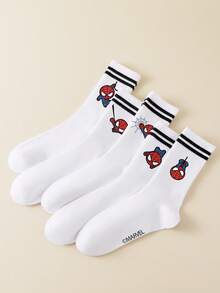 Marvel 5 双正宗蜘蛛侠卡通人物袜子，新年礼物新奇袜子，卡通圣诞新年动画男女袜子，漫威粉丝袜子，适合派对和聚会 - 白色 - 查看 10