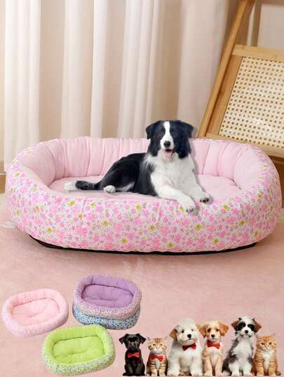 LANGXINGCS 1pc LANGXINGCS Sofa-Shaped Dog/Cat Bed, Fashionable Ditsy Floral, Machine Washable, Soft & Comfortable, Spacious Sofa-Style Design, Suitable For All Seasons, Thick & Warm For Autumn/Winter, Fits Medium & Small Pets Like Poodle, Teddy, Bichon Frise