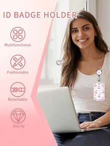 Suport retractabil pentru insignă cu model de cireșe, etichetă de identitate, carabină pentru insignă de angajat, rolă retractabilă roz pentru insignă cu șnur detașabil - Suport pentru ID și chei cu citate motivaționale, protector vertical pentru carduri pentru biroul principal, doctor, asistentă medicală, profesor, femei, studenți și profesioniști, cadou de Paște