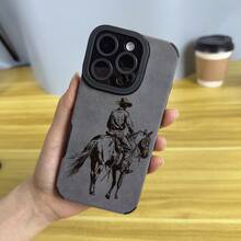Funda de teléfono de piel sintética mate multicolor con estampado de un vaquero montando a caballo, que ofrece un buen agarre y protección contra golpes. Es resistente a la suciedad, reforzada para protección contra colisiones, antideslizante y amortiguadora de golpes, adecuada para iPhone 17 Air - Marrón - Ver 6