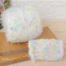 1 件羊毛、羊毛纱、钩针编织、纱线、手工染色羊毛马海毛纱，配有可爱的波尔卡圆点编织针，貂皮纱带有白色斑点针织围巾和外套。 - 彩色 - 查看 15