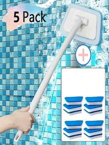 1 set de perie de duș cu mâner lung, perie de cadă cu mâner lung, perie de curățare a dușului, perie de curățare a gresie și podelei, lavetă de frecat pentru baie și lavetă din microfibră, soluție de curățat pereți pentru podele, pereți, tavane, lavete de curățare reutilizabile