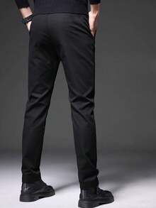 Men's Black Casual Pants, Wrinkle-Resistant, Four-Way Stretch, Slim Fit, Straight Leg, Business, Spring & Autumn New Style