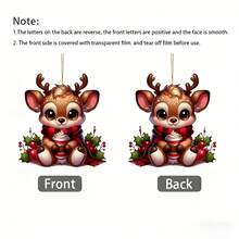 Christmas 2D New Cute Deer Holiday Gift Pendant-Acrylic Flat Car Rearview Mirror Decoration, Festive Car Interior Charm, Lightweight Acrylic Material, Vivid Deer Design, Cute 2D Flat Christmas Deer Car Rearview Mirror Decoration, Very Suitable Add Festive Cheers To The Car Interior During The Holidays,