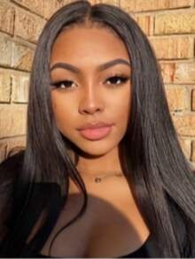 Eulisi 直发蕾丝前假发真人发 180 密度 13X4 蕾丝前假发真人发高清透明蕾丝假发女士预拔婴儿头发自然色万圣节服装 - 自然色&黑色系 - 查看 27