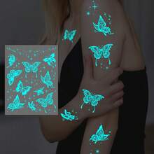 1 Sheets Large Size Blue Luminous Butterfly Tattoo Stickers For Women, Glow In The Dark, Waterproof Temporary Tattoo For Music Festival Party - Multicolor - View 7