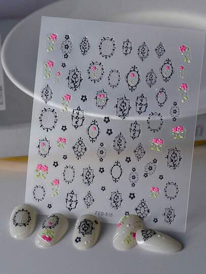 1 Sheet Nail Art Black Photo Frame Stickers Adhesive Sliders DIY Nails Polish Manicure Sticker Decals