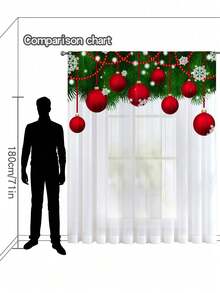 1pc Christmas Pine Needle Snowflake Print Sheer Curtain, Rod Pocket Christmas Window Curtain For Bedroom, Office, Kitchen, Living Room, Home Decor, 100g/Sqm