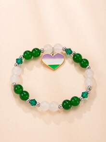 1pc Teens/Youth Beaded Charm Bracelet - Sweet Style, Glass Beads, Suitable For Valentine's Day, Mother's Day, Everyday Wear And Festive Occasions, Holiday Accessory | Charm Bracelet