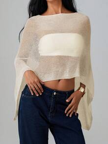 Womens Summer Y2k Off  Shoulder Loose Fit See Through Cover Ups Irregular Knitted Cover-Ups Crop Top Aesthetic Vintage Boho Beach Vacation Going Out Clothes - 黃色 - 查看 1