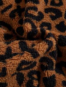 男士棕色和黑色豹纹罗纹袖口和下摆双口袋纽扣设计夹克，毛绒面料厚实保暖柔软舒适休闲装，秋冬新款长袖羊毛外套 - 銅色 - 查看 8