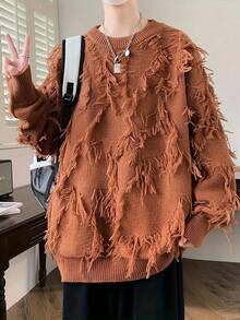 男性の秋と冬のセータートレンディなオールマッチ暖かいメンズセーター - 茶色 - チェックする 5