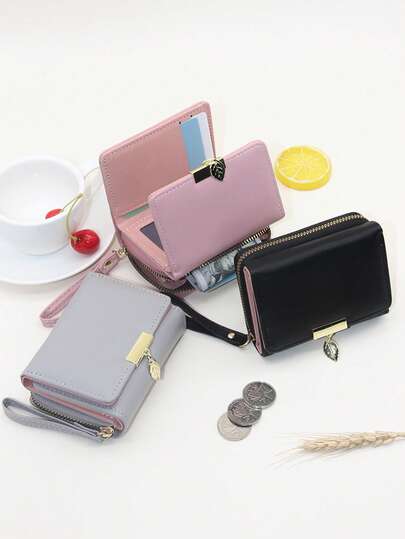 محفظة ثلاثية الطيات مطبوعة على الطراز الأخير، بفتحات متعددة للبطاقات، وسلسلة قابلة للتعليق، حقيبة صغيرة متعددة الوظائف للنساء